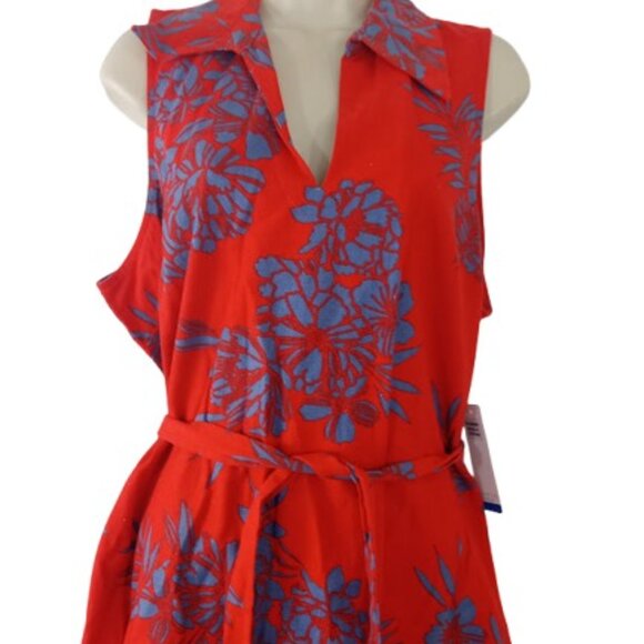 Signature by Robbie Bee Womens Belted Mini Dress Red Tropical Floral XL New - Picture 5 of 6